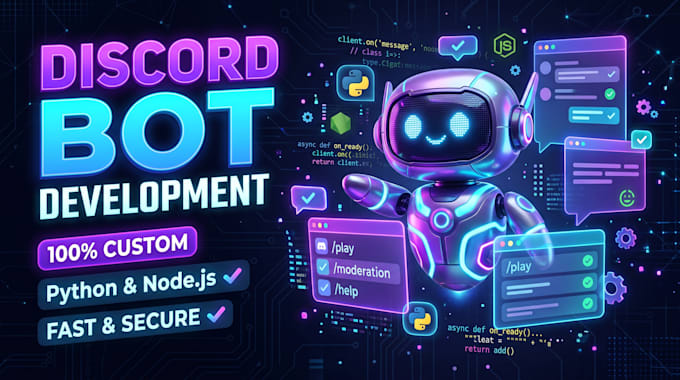 develop a custom discord bot in python or nodejs with dashboard and api
