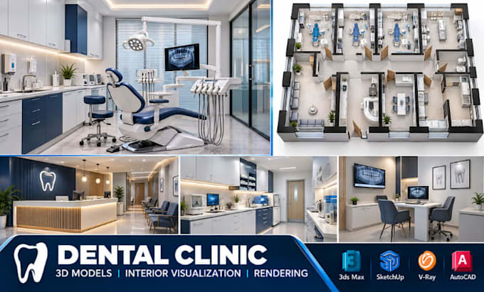 design dental clinic 3d models, interior visualisation rendering