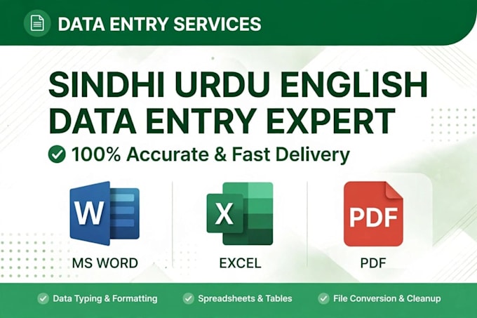 do sindhi, urdu and english data entry pdf to word and excel typing work