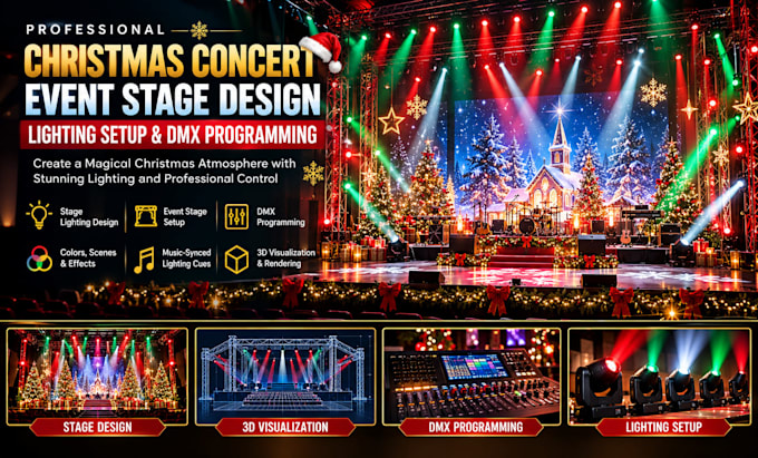 create event stage design christmas concert lighting setup and dmx programming