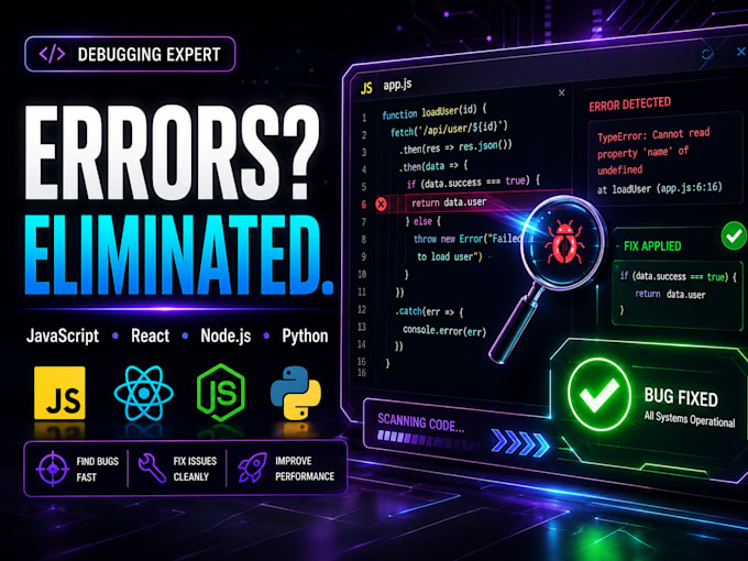 fix react js, next js, node js bugs and API errors