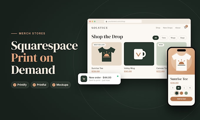 build squarespace print on demand store with printify and printful