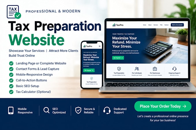 tax preparation landing page with lead capture form