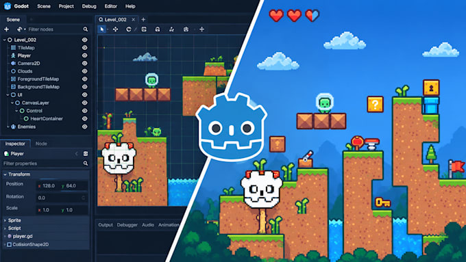 develop a custom 2d godot game for pc, mobile and web
