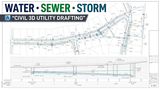 draft water sewer and storm utility plans in civil 3d
