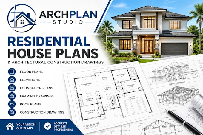 create residential house plans and architectural construction drawings