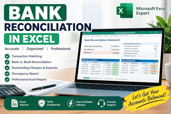 do bank reconciliation and create an excel reconciliation report