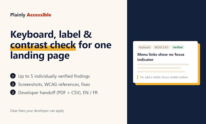 check your landing page for keyboard, label and contrast issues