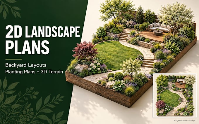 do 2d landscape plan backyard layout planting plan blueprint 3d terrain modeling