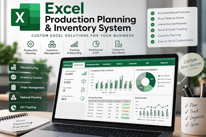 create an excel production planning and inventory management system