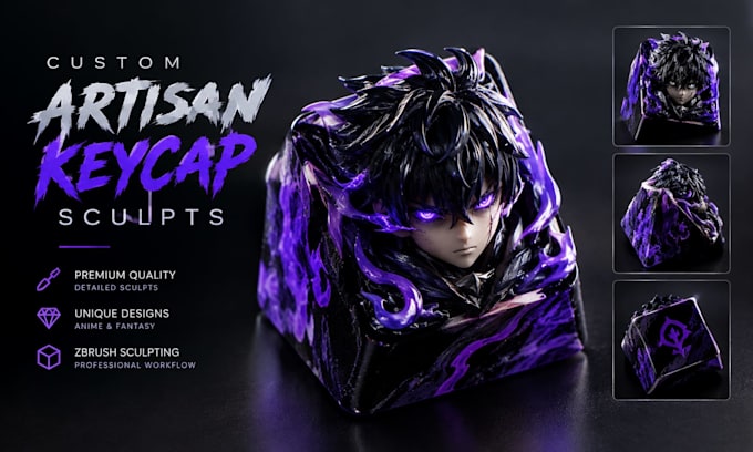 sculpt premium custom artisan keycaps, unique anime and fantasy models in zbrush