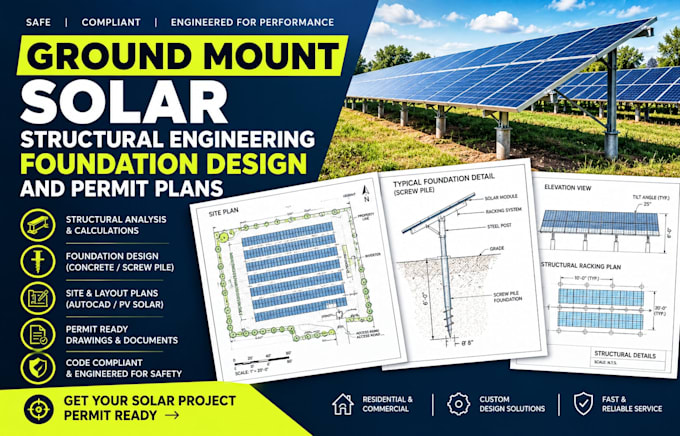 do ground mount solar structural engineering foundation design and permit plans