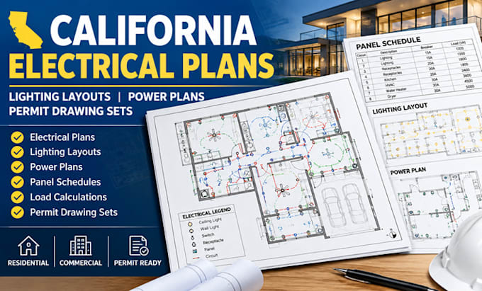 create california electrical plans, lighting layouts, power plans, permit plan