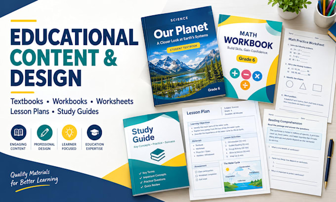 write, format, design textbook workbook worksheet lesson plan and study guide