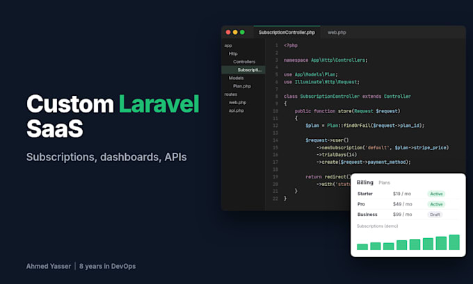 build a custom laravel saas web application with subscriptions