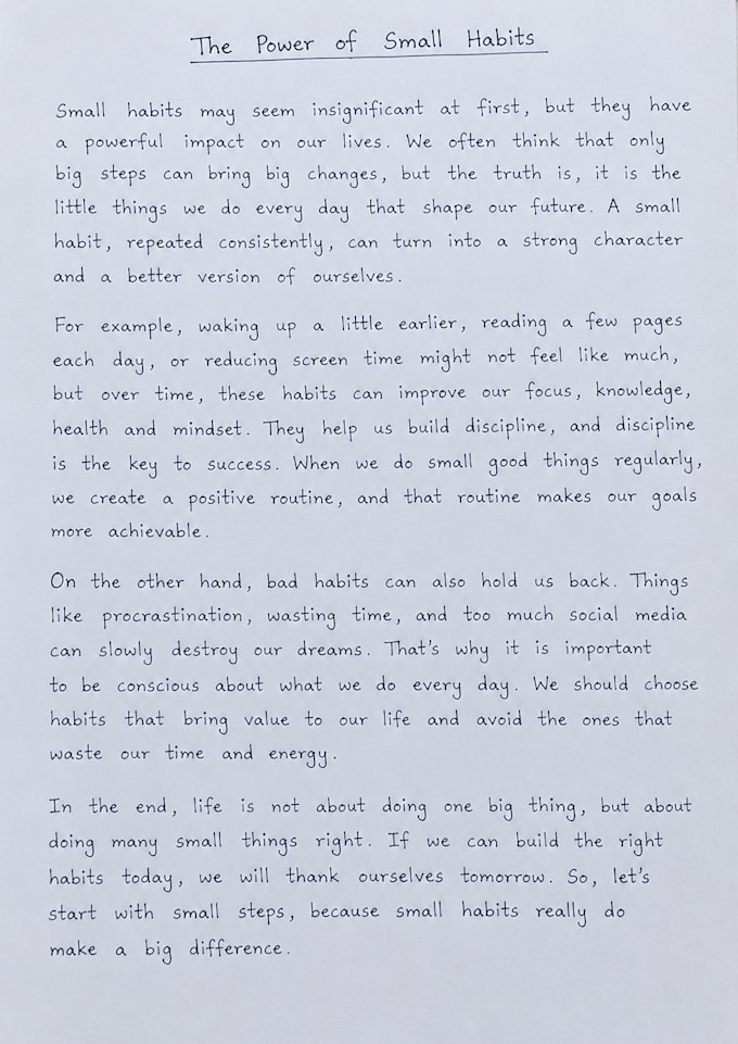 handwrite your text in natural, neat and cursive handwriting