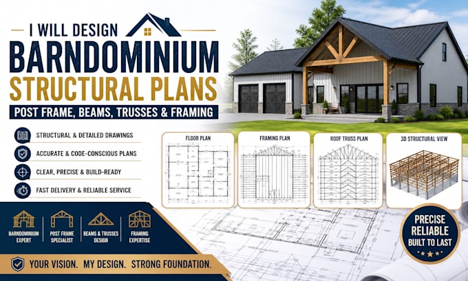 design barndominium structural plan post frame, beams, trusses and framing