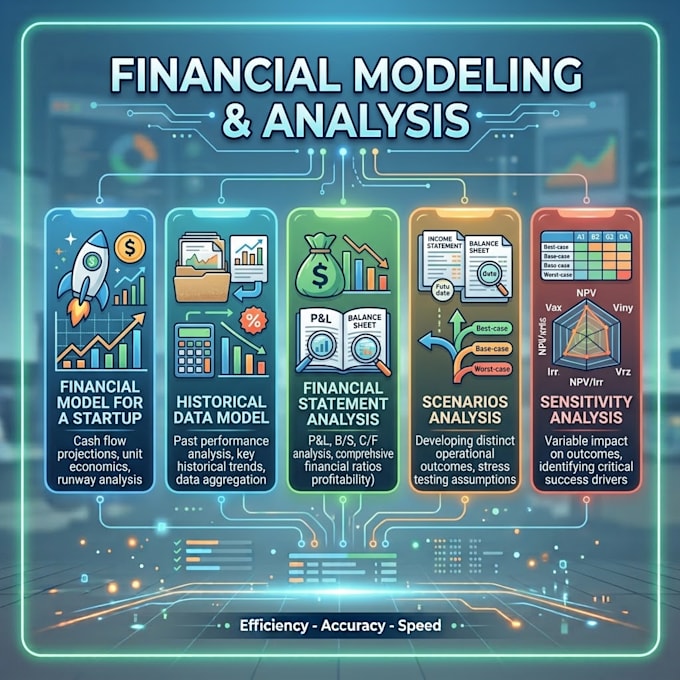 build a 5 year financial model with scenario analysis