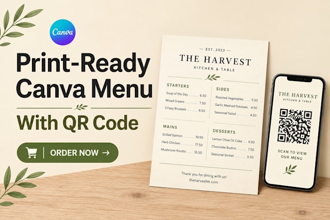 design a print ready canva restaurant menu with qr code