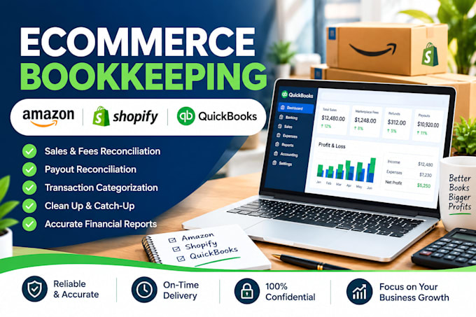 do ecommerce bookkeeping for shopify, amazon and quickbooks