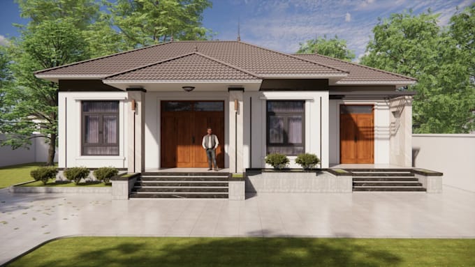 design modern 3d exterior rendering and house facade