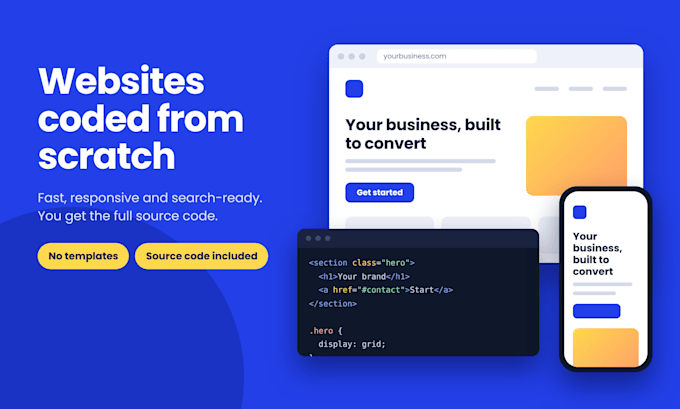 code a custom, fast and responsive website from scratch