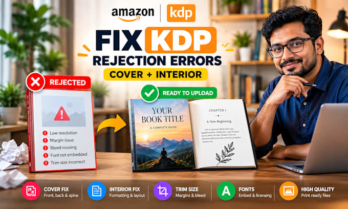 fix amazon KDP rejection errors in book cover and interior