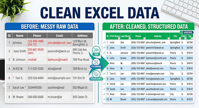 clean, organize and format excel data