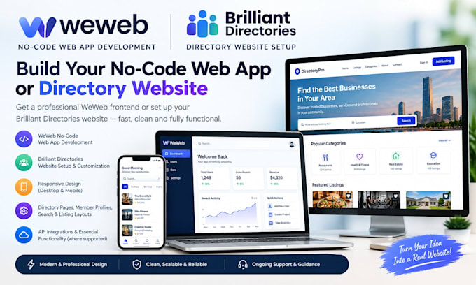build weweb frontend no code web app and setup your brilliant directory website