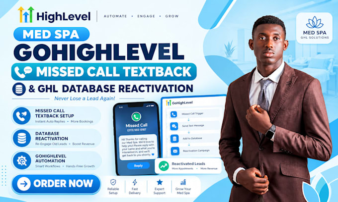 setup med spa gohighlevel missed call textback and ghl database reactivation