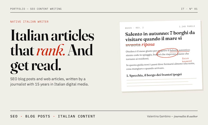 write SEO articles and blog posts in italian