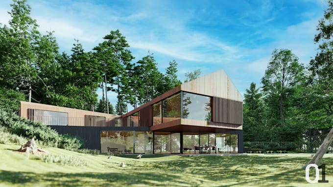 do villa exterior design and render , 360 panorama , walkthrough