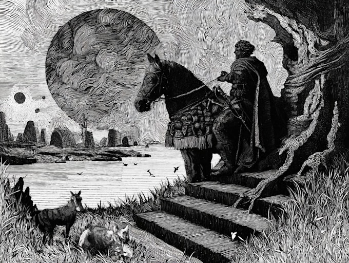draw illustrations with engraving style and ornament