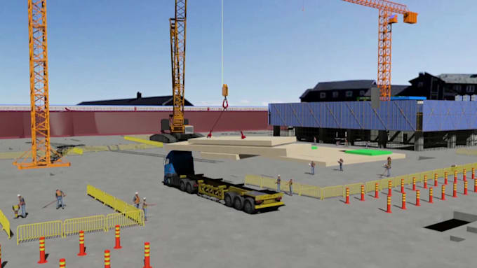 create industrial 3d construction sequence and modular building animation