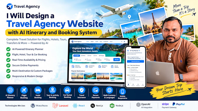 design a travel agency website with ai itinerary and booking system