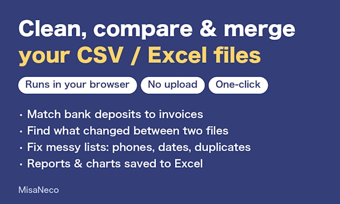 build a browser tool to clean, compare and merge csv or excel files