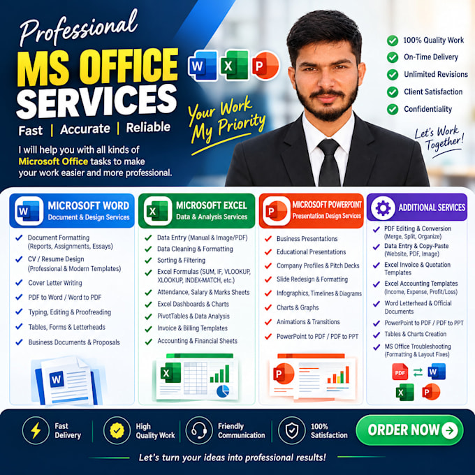 do ms word, excel, powerpoint and PDF tasks