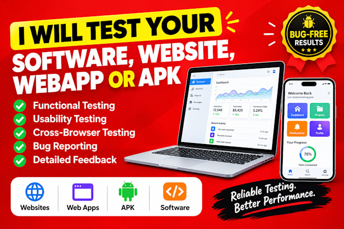 test your software, website, webapp or apk