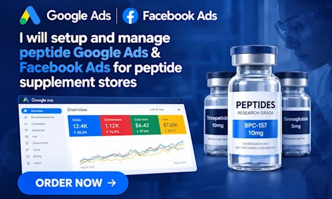 setup and manage peptide google ads, facebook ads for peptide supplements