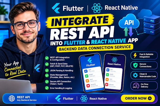 integrate rest API into flutter react native app backend data connection service