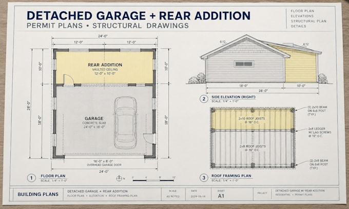 create garage addition plans and structural engineering drawings