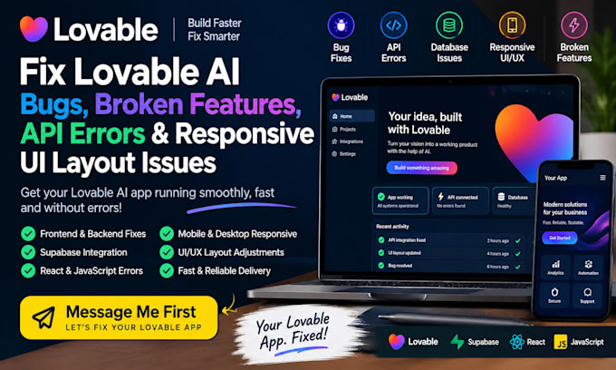 fix lovable ai bugs, broken features, api errors and responsive UI layout issues