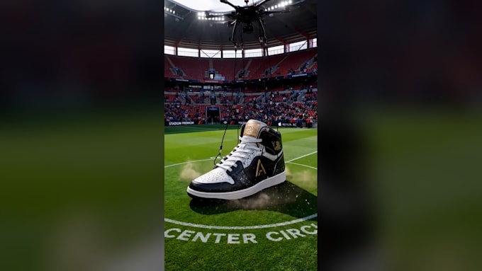create a 3d drone drop sneaker ad video