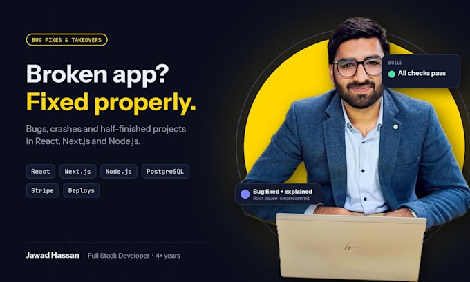 fix bugs or take over and finish your react nextjs or node web app