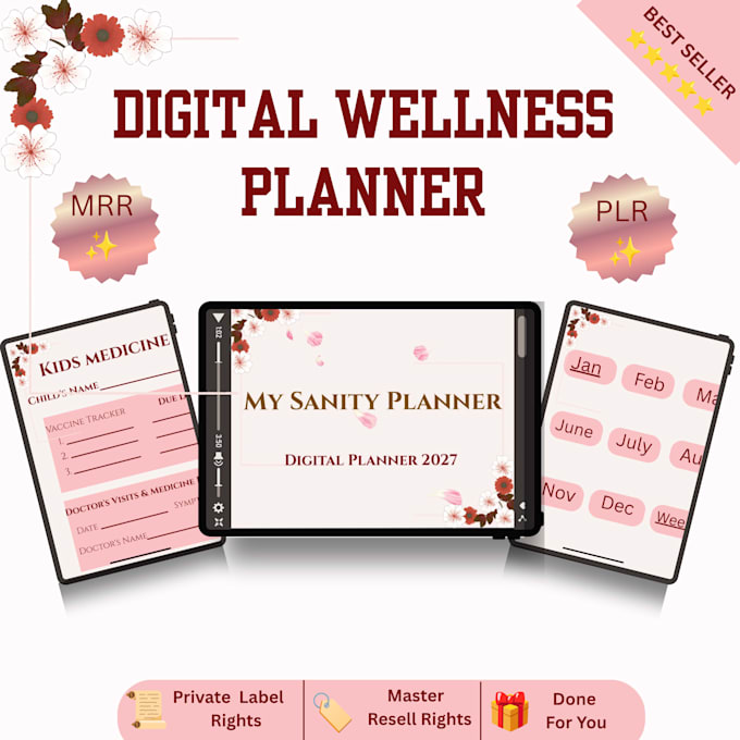 design an aesthetic hyperlinked digita planner for wellness
