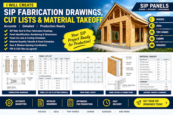 create sip fabrication drawings, panel cut lists, and material takeoff