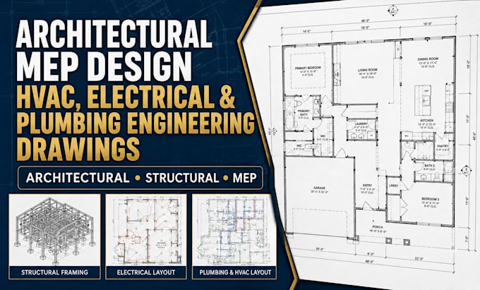 provide architectural mep design hvac electrical plumbing engineering drawing