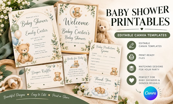 design editable baby shower invitations and party printables