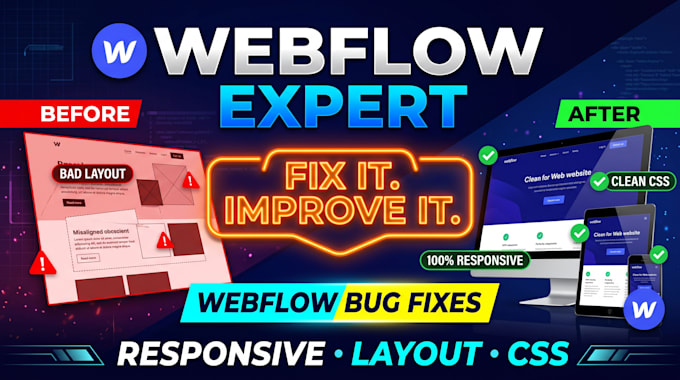 fix bugs and responsive issues in webflow