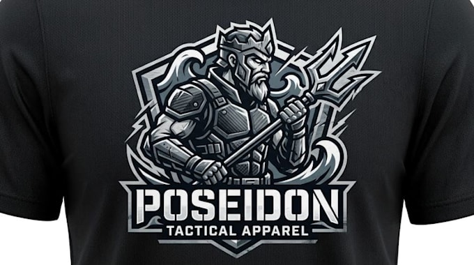 create modern tactical poseidon logo for apparel